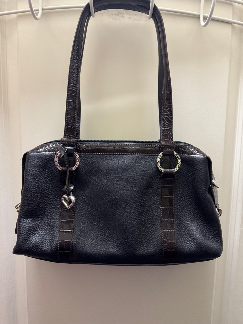 Brighton Black Shoulder Bag with Croc-Accent Straps
